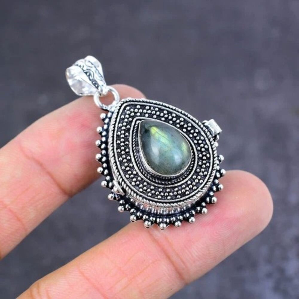 Labradorite Poison Box Gemstone Sterling Silver Pendant